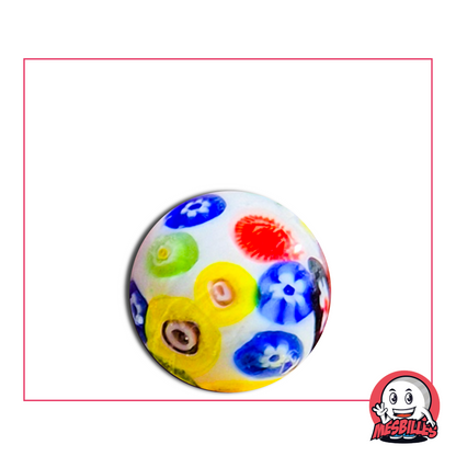 Grande bille blanche 22 mm aux fleurs colorées façon millefiori 