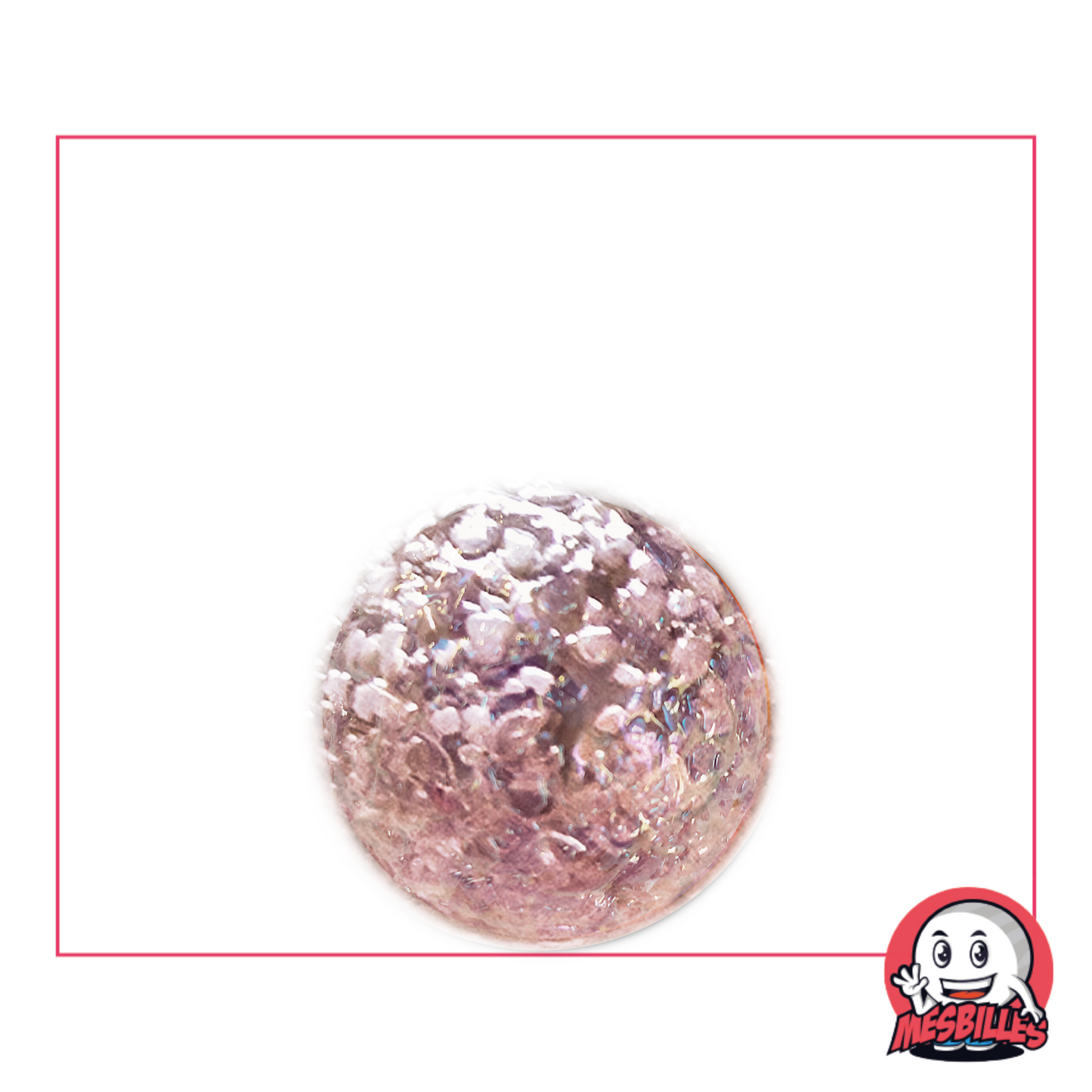 Biglia da 16 mm con superficie testurizzata, rosa perlato e iridescente, che evoca un pianeta lontano ricoperto di polvere di silicio