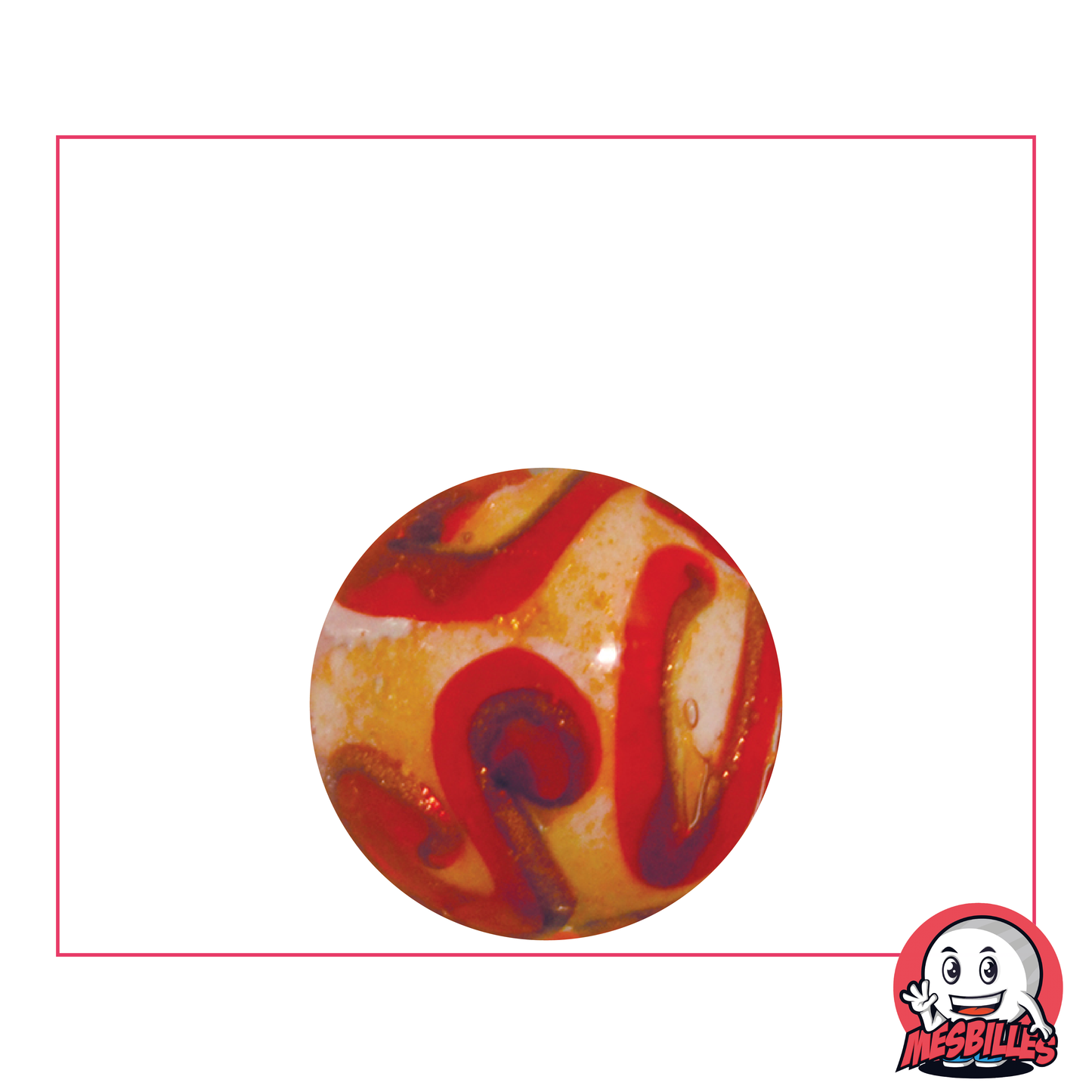 Bille d'Art Bijoux Rouge, bille créative et décorative avec des arabesques rouges et paillettes or.