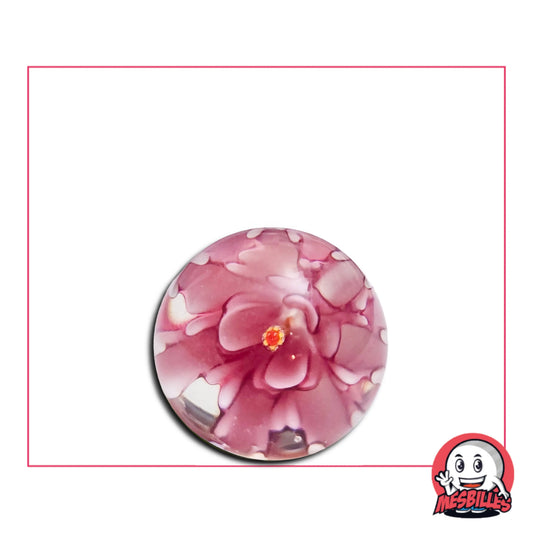 Bille Art Pissenlit Rose 16 mm avec fleur rose délicate au cœur du verre translucide – MesBilles