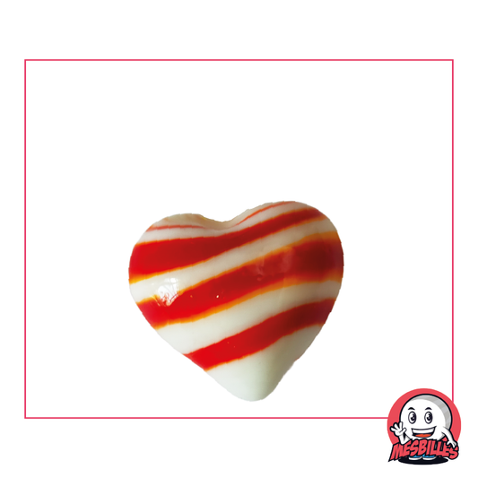 Bille Forme Coeur en verre opaque blanc et rayures rouge, bille plate 25 mm, MesBilles