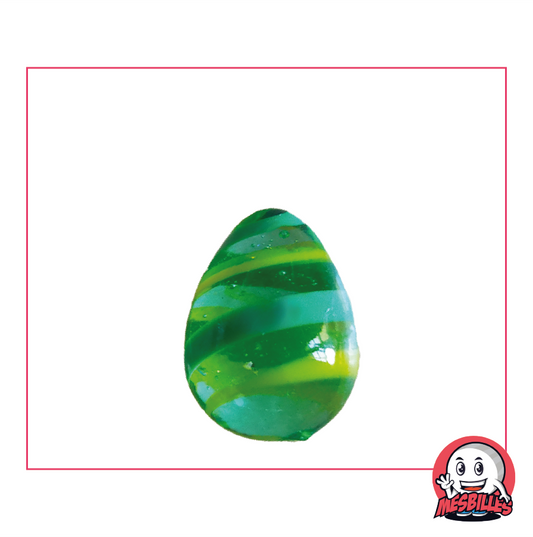 Biglia Ovo MieiBiglie, forma inaspettata, vetro traslucido verde striato di giallo e verde, 25 mm