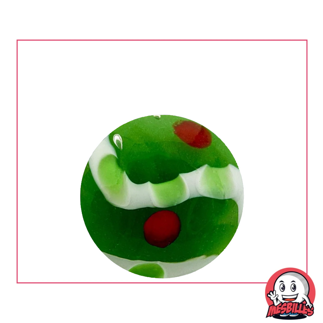 Biglia d'arte Green Fiesta in vetro da 22 mm, colore verde con motivi rossi e bianchi