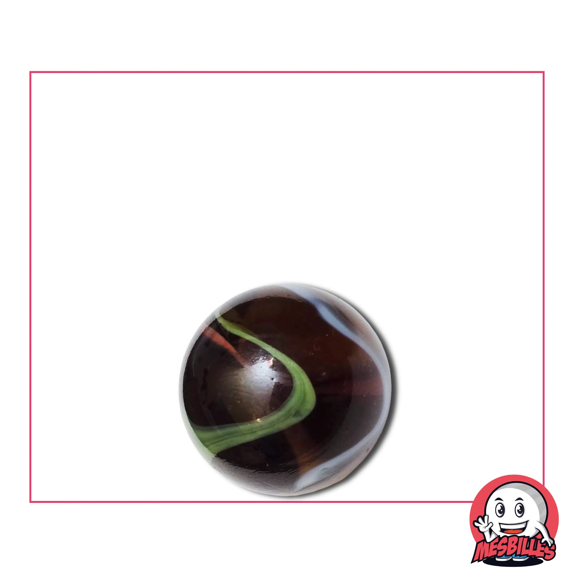 Bille Stégosaure 16 mm - Verre Translucide Ambre-Foncé strié de Vert et Blanc - MesBilles