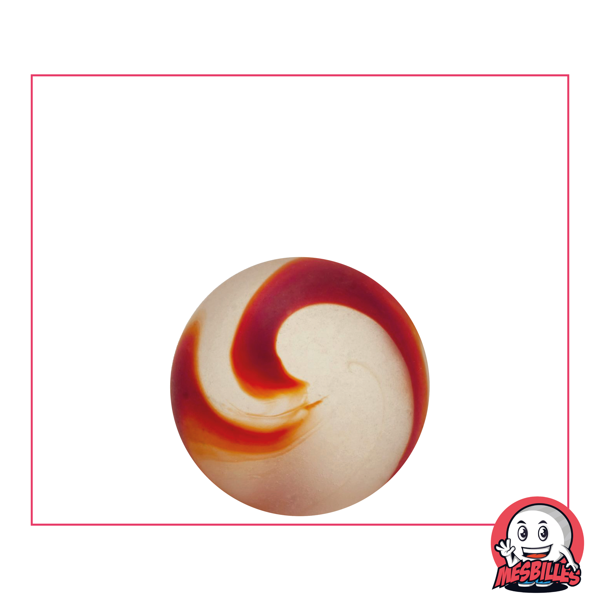 MesBilles  - Bille en verre Dépoli, Bille Givré striée de Rouge 22 mm