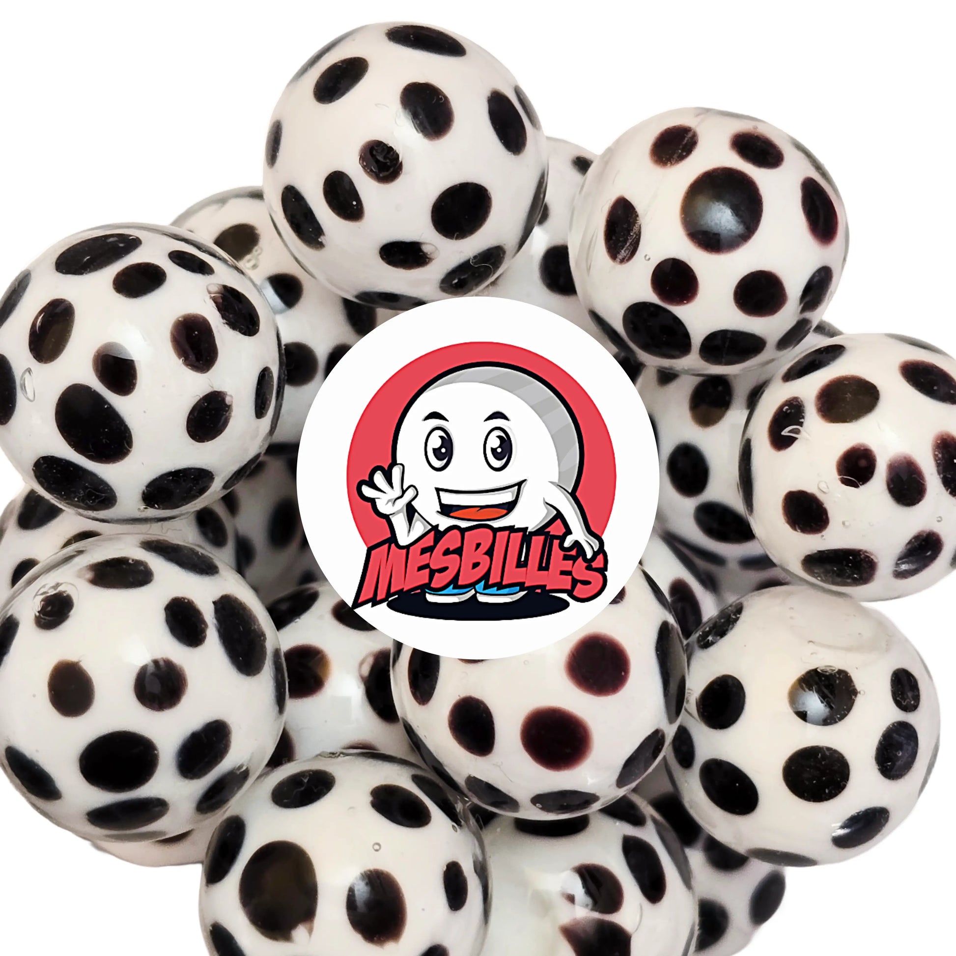 Ensemble de grandes billes art dalmatien noires et blanches – 22 mm