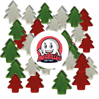 Image de la Mascotte MesBilles entourée de Billes Extra-Plate Sapin Cristal en Verre Translucide - Décoration et Jeu Magique - MesBilles