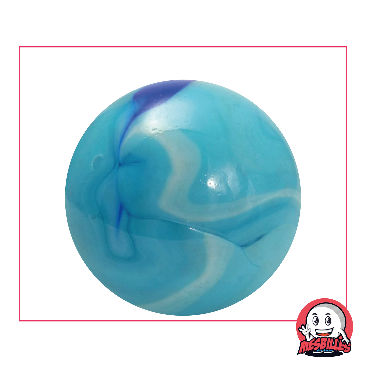 Bille Blue Lagoon 42 mm en verre de couleur Bleu opaque de type porcelaine, bille de taille Baleine