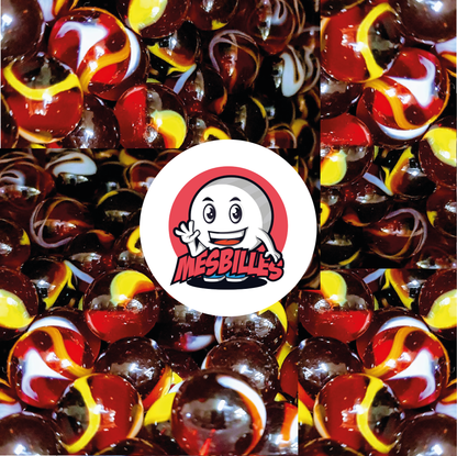 Faites entrer le cirque chez vous avec la Bille Clown 42 mm : ses mélanges de rouge sombre translucide et de courbes blanches et jaunes, en font une véritable fête pour les yeux. Amenez la magie du cirque à votre collection avec MesBilles