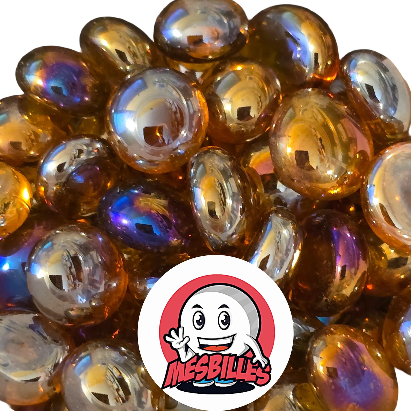 Petit Galet en verre Translucide et Brillant de Couleur Ambre, Collection Bille Irisée : faites Scintiller vos Événements avec des Décos de Tables Uniques à Petits Prix.