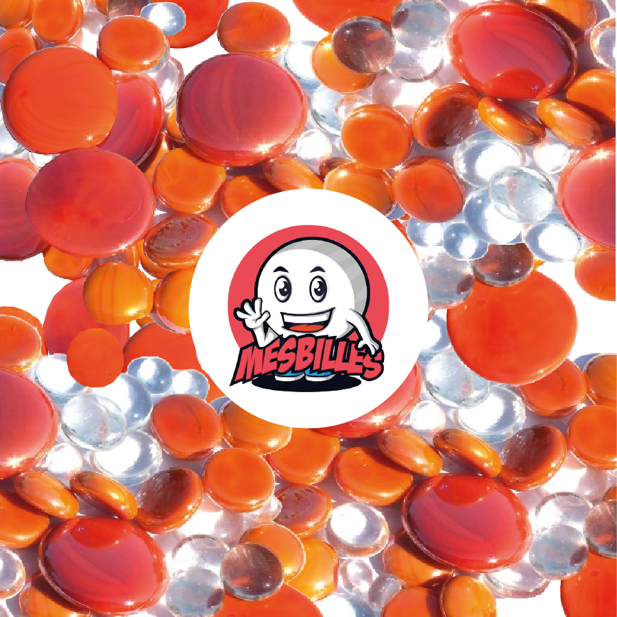MesBilles - 250 gr Billes Plates, mélange orange, 30mm, 18mm, 12mm, opaques et transparentes
