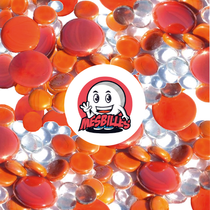 MesBilles - 250 gr Billes Plates, mélange orange, 30mm, 18mm, 12mm, opaques et transparentes