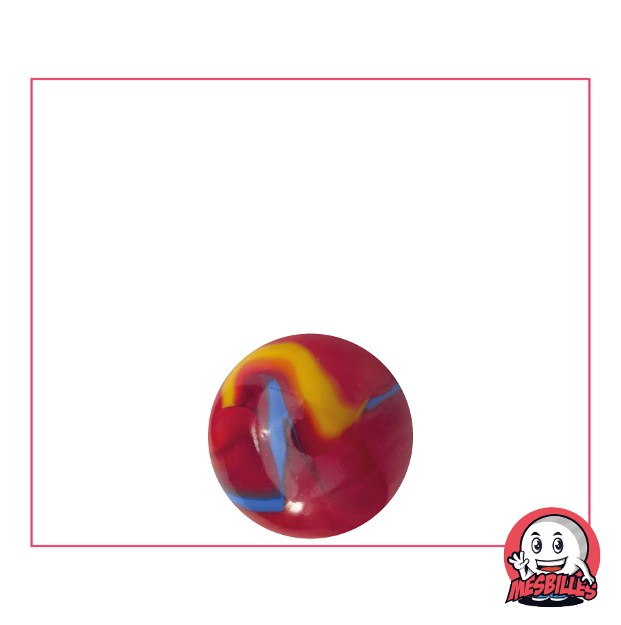 Bille Fiesta 14 mm rouge striée de bleu et de jaune - MesBilles