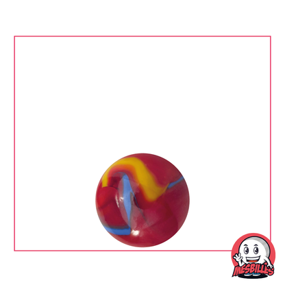Bille Fiesta 14 mm rouge striée de bleu et de jaune - MesBilles