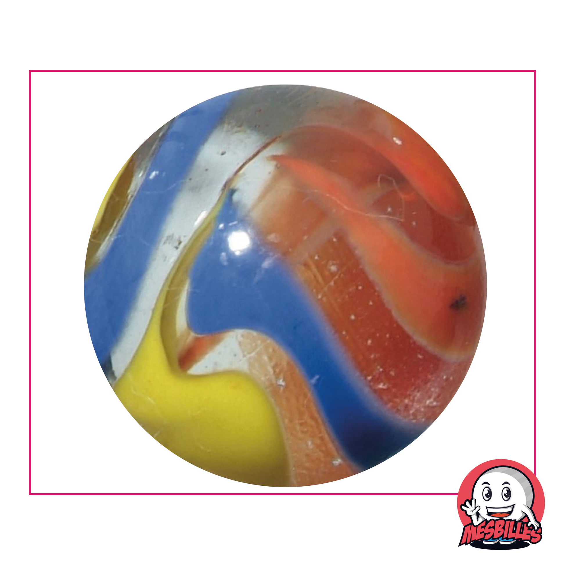 Bille Perroquet en verre couleur Cristal et rubans colorés, grosse bille de très grande taille 50 mm
