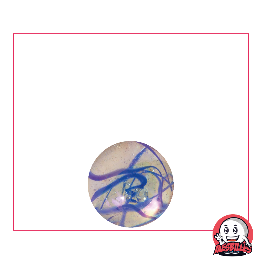 Bille Ruban Bleu 14 mm, Bille en verre translucide traversée de striées colorées - MesBilles