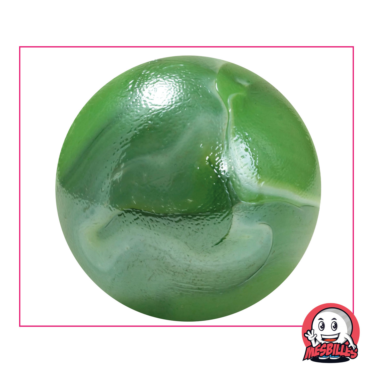 Bille Verazade 50 mm en verre nacrée Vert brillant et zone éclairée de blanc, très grande taille